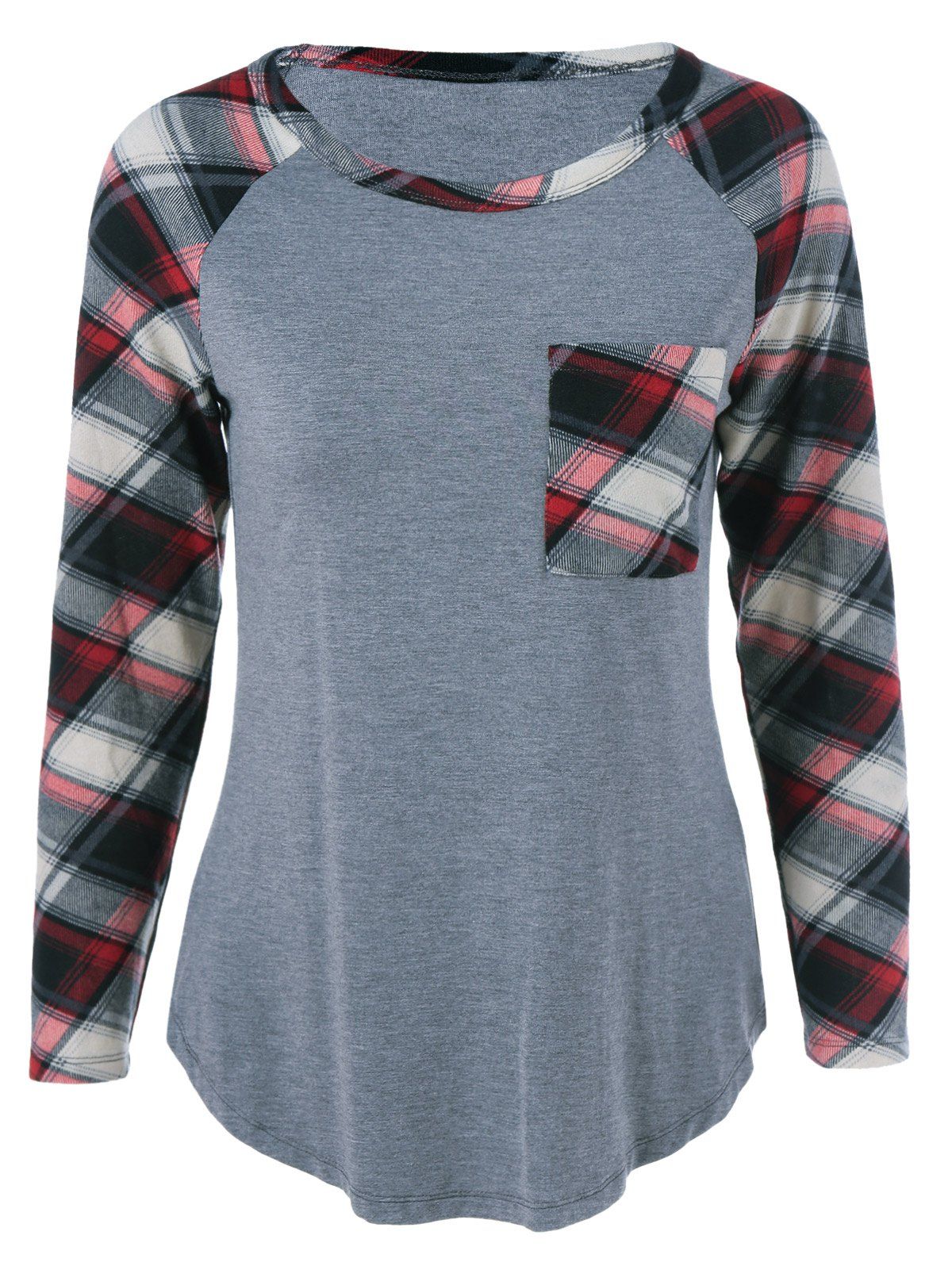 

Single Pocket Plaid Full Sleeve T-Shirt, Gray