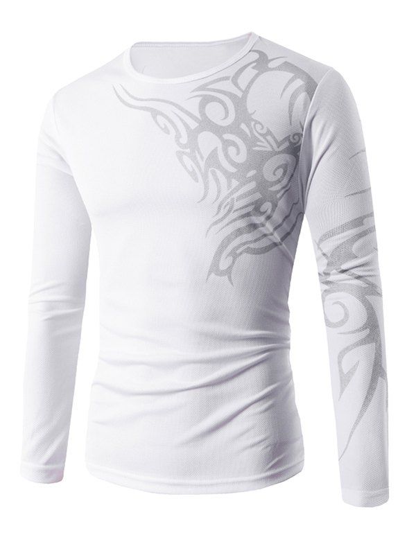 

Slim Fit Long Sleeve Tattoo Print T-Shirt, White