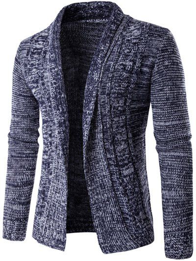 

Turn-Down Collar Long Sleeve Knit Blends Cardigan, Cadetblue