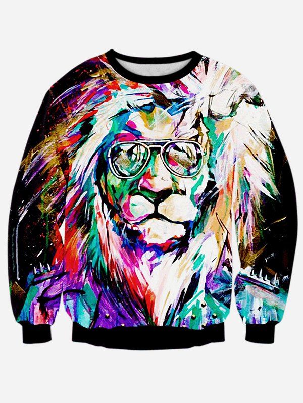 

Colorful Lion 3D Print Long Sleeve Sweatshirt, Black