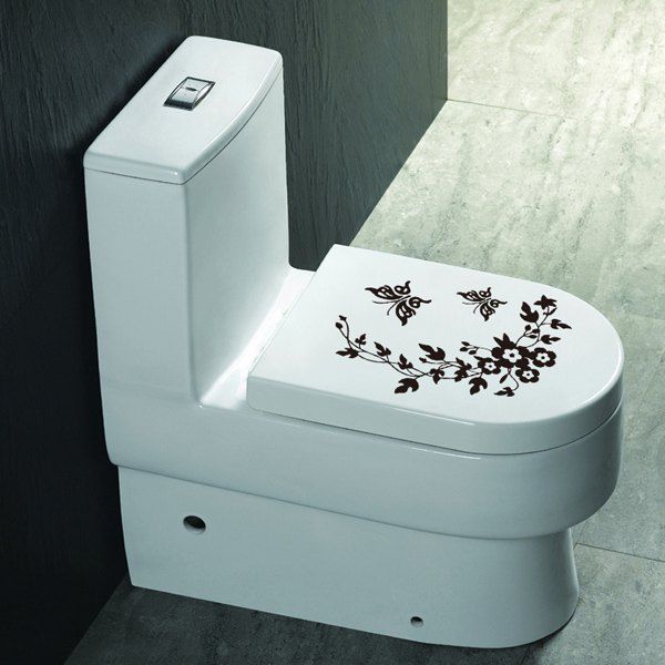 

Flower Rattan Butterfly Wall Art Sticker For Toilet, Black