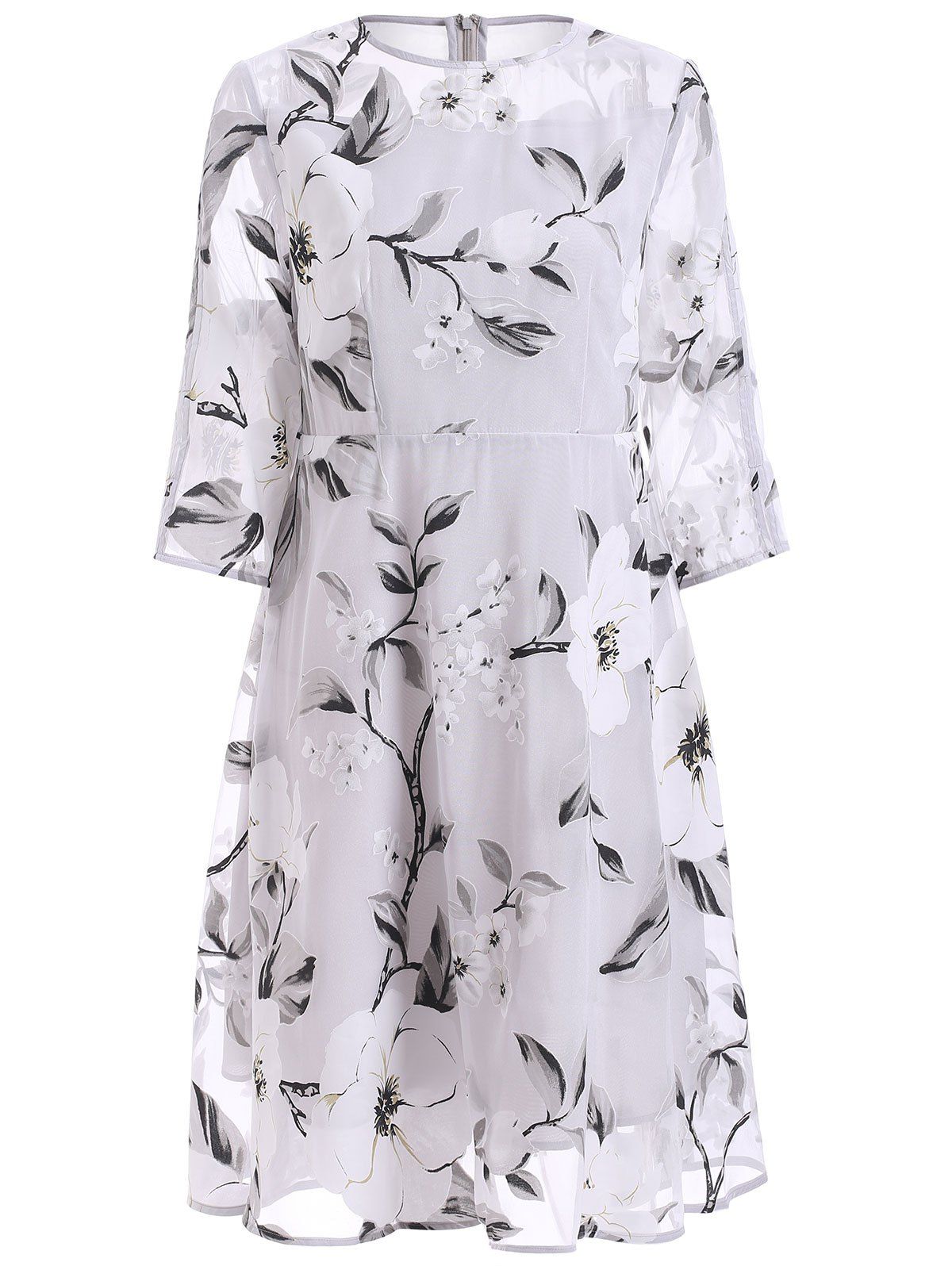 

Flower Print Midi Organza Dress, White