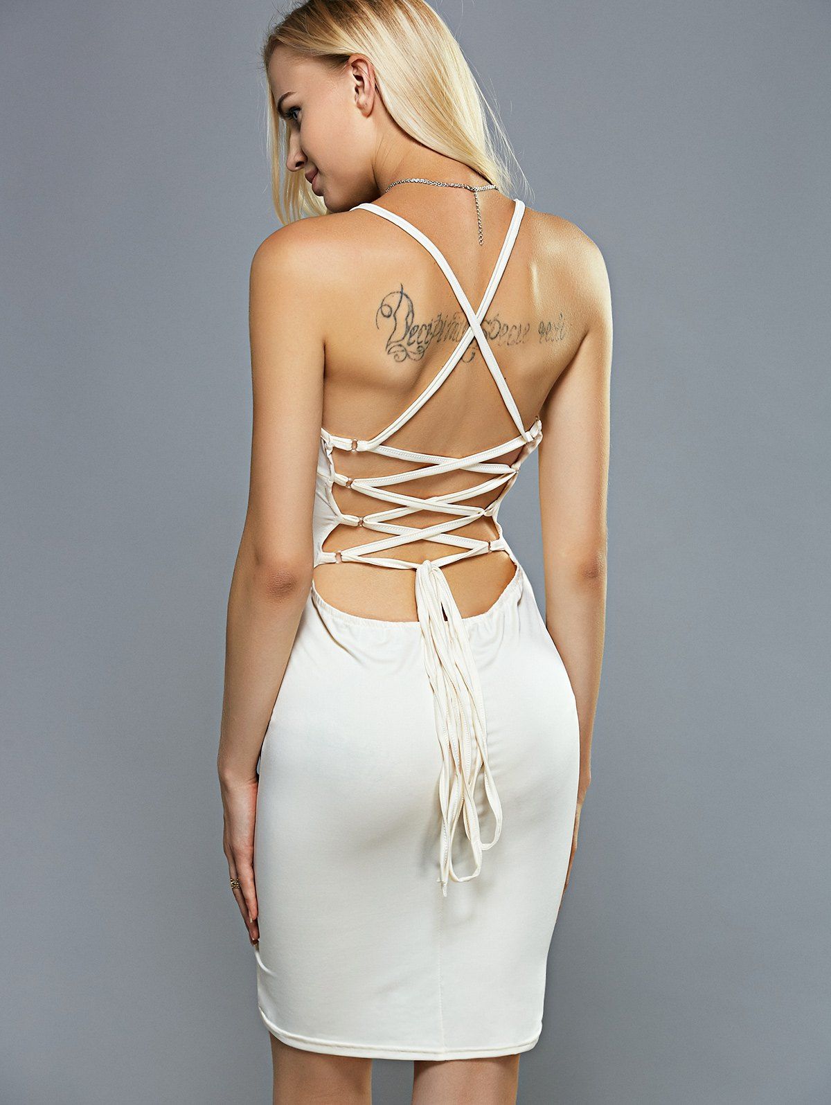 Fancy Cami Criss Cross Lace-Up Backless Bandage Strap Dress  