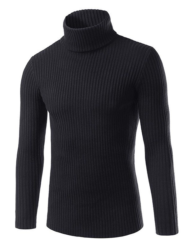 

Turtle Neck Vertical Whorl Long Sleeve Sweater, Black