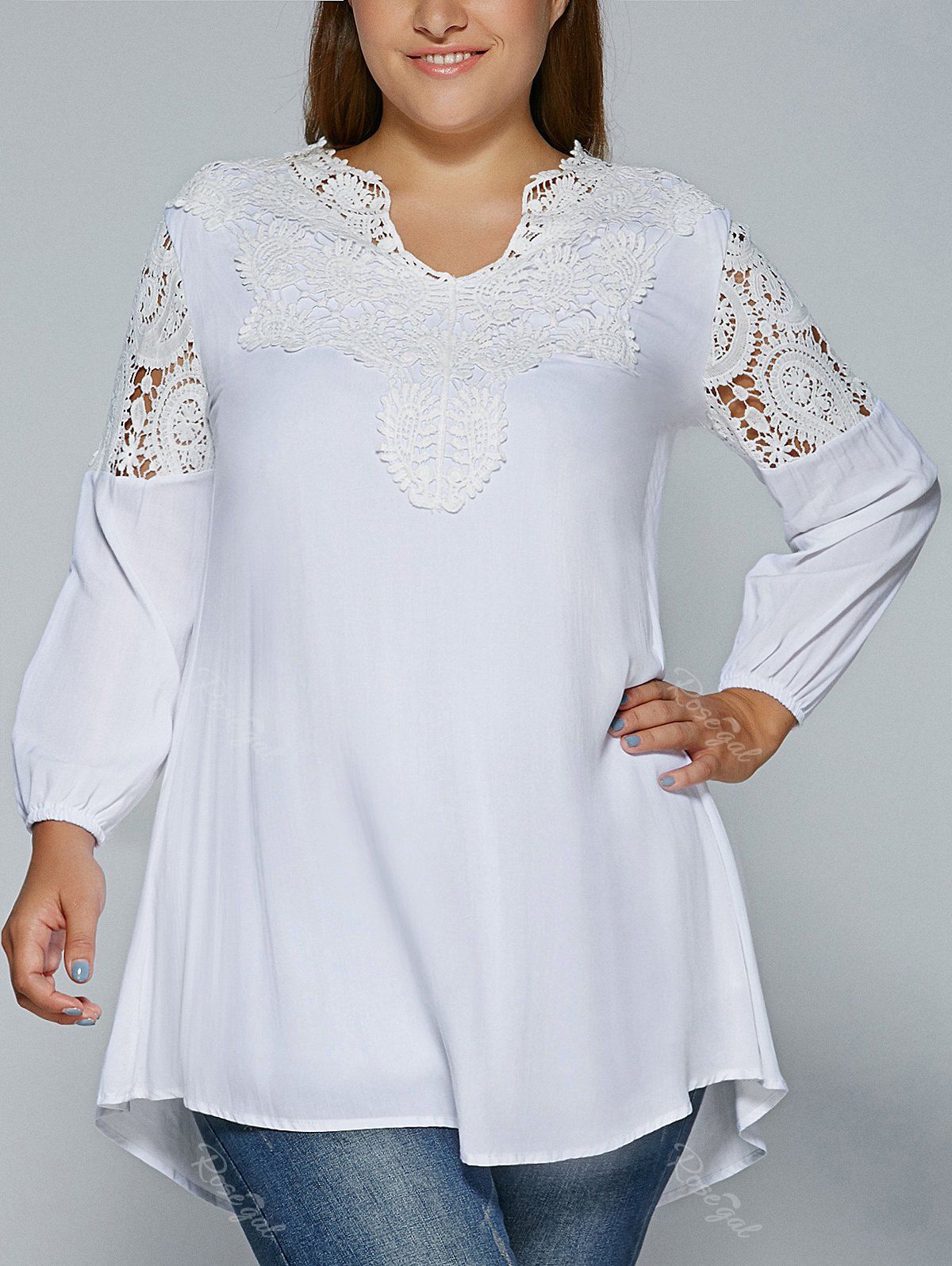 36 Off Plus Size Crochet Lace Splicing Blouse Rosegal 4674