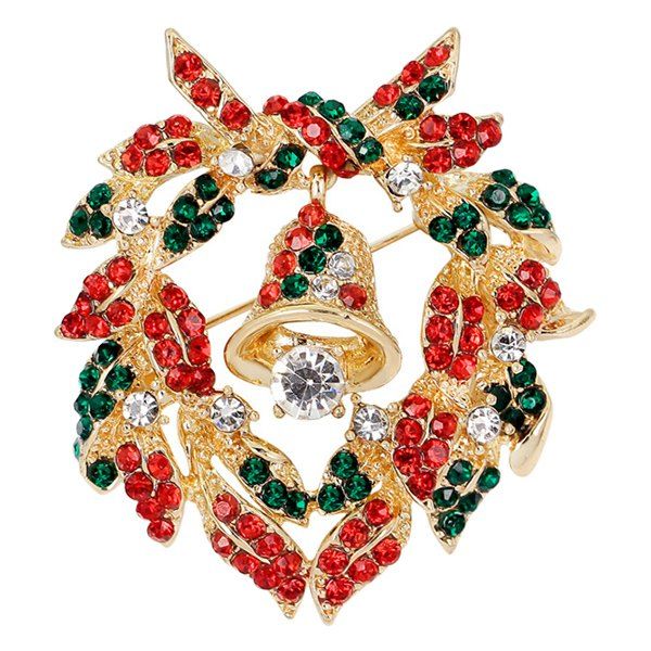 

Christmas Bell Wreath Brooch, Golden
