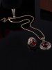 Faux Ruby Engraved Floral Jewelry Set -  