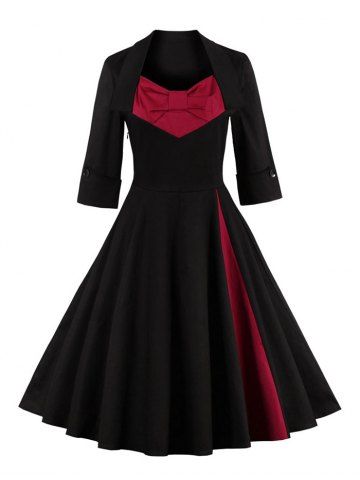 [35% OFF] Bowknot Panel Flare Rockabilly Swing Dress | Rosegal