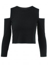 Cold Shoulder Plain Cropped Sweater -