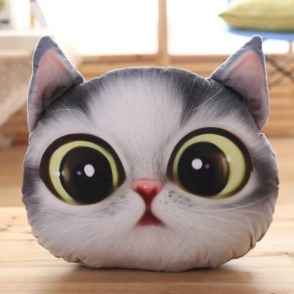 

3D Big Eyes Cathead Shape Cartoon Detachable Sofa Pillow, Gray