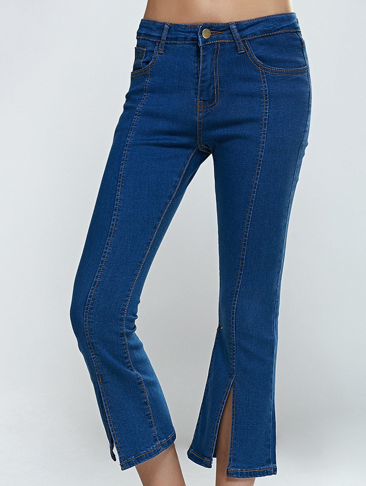 [46% OFF] Split Hem Skinny Cropped Flare Jeans | Rosegal