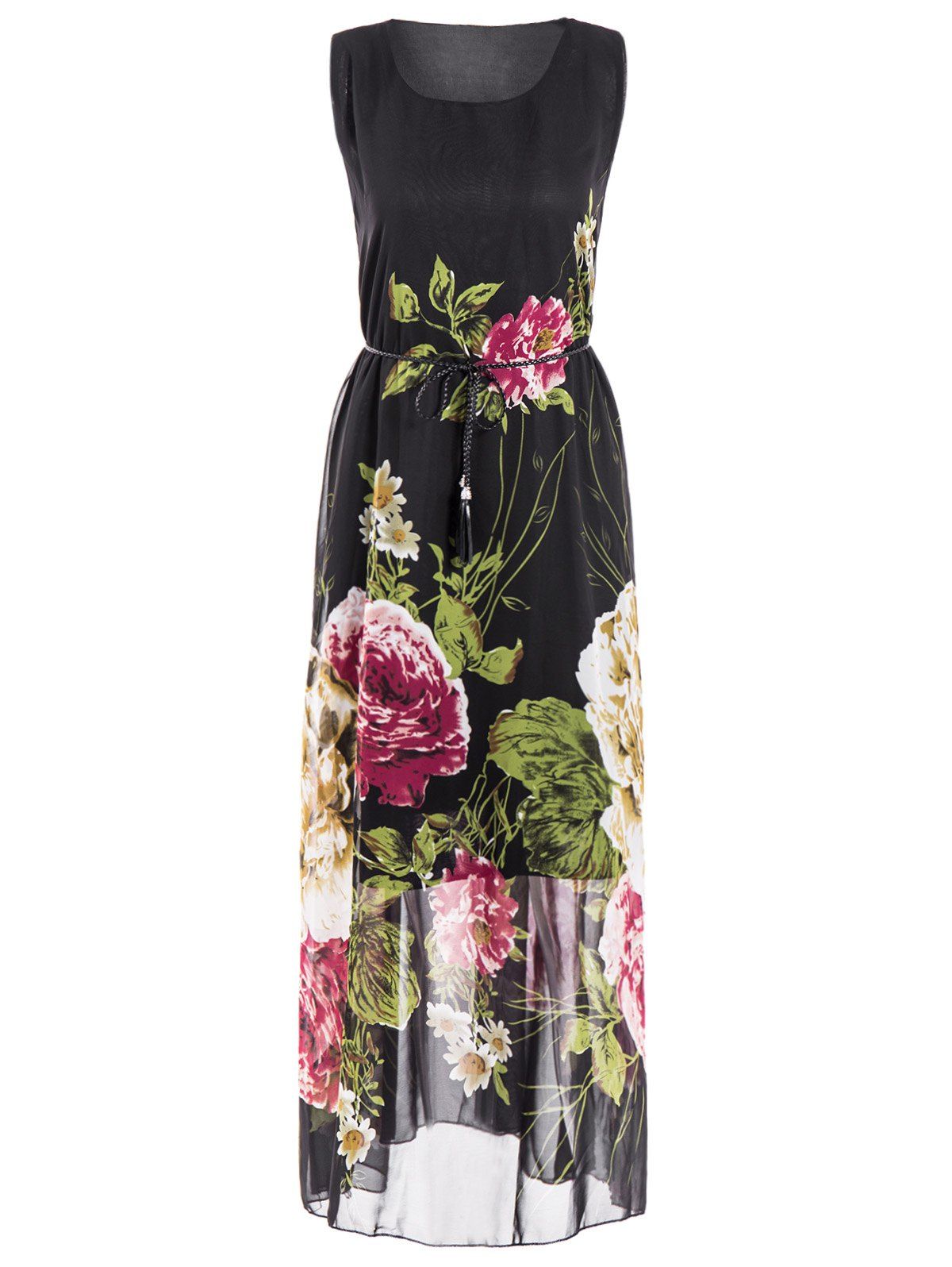 [63% OFF] Plus Size Sleeveless Floral Print Maxi Dress | Rosegal