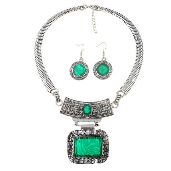 

Geometry Faux Gem Floral Pattern Jewelry Set, Green