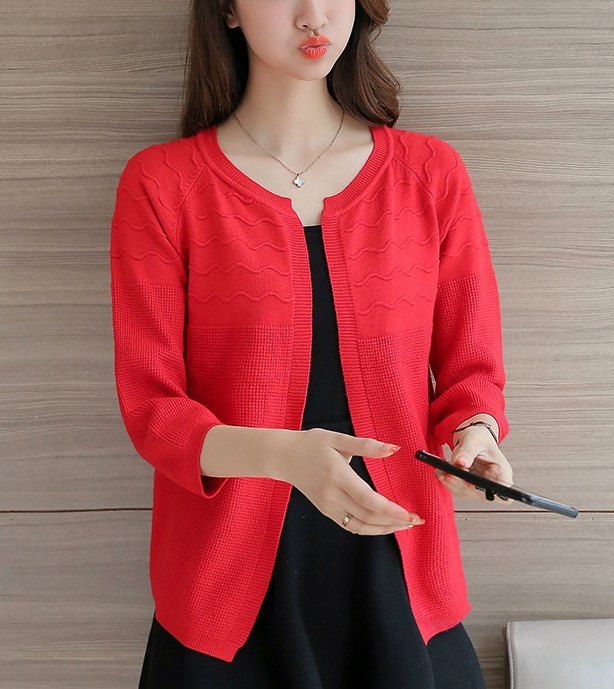 Red One Size Three Quarter Sleeve Cardigan | RoseGal.com