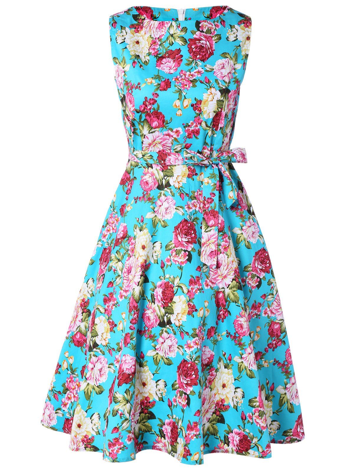 [44% OFF] Retro Floral Printed Sleeveless Pleated A Line Dress | Rosegal