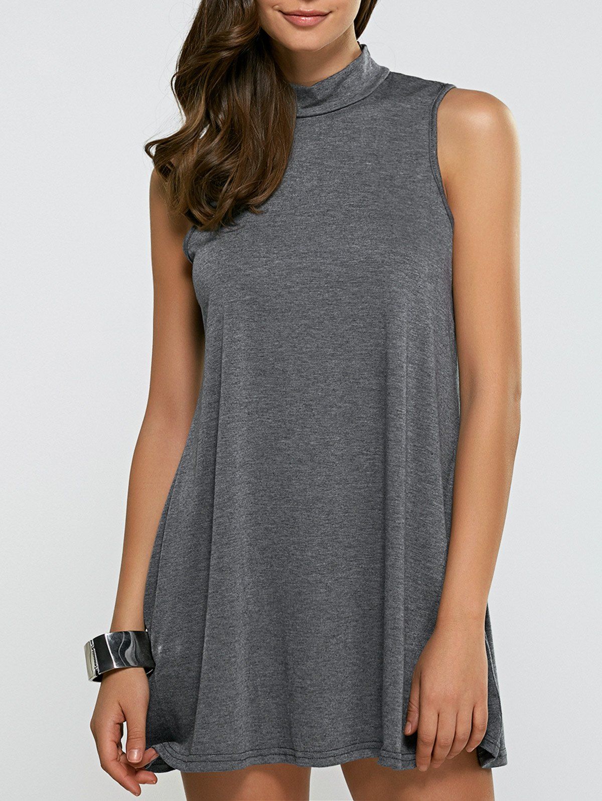 [79 OFF] Turtleneck Sleeveless Casual Dress Rosegal