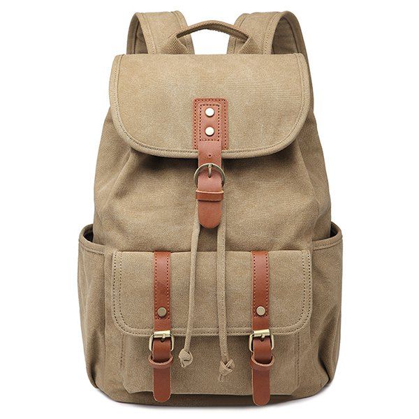 [63 OFF] Drawstring Buckles Canvas Backpack Rosegal
