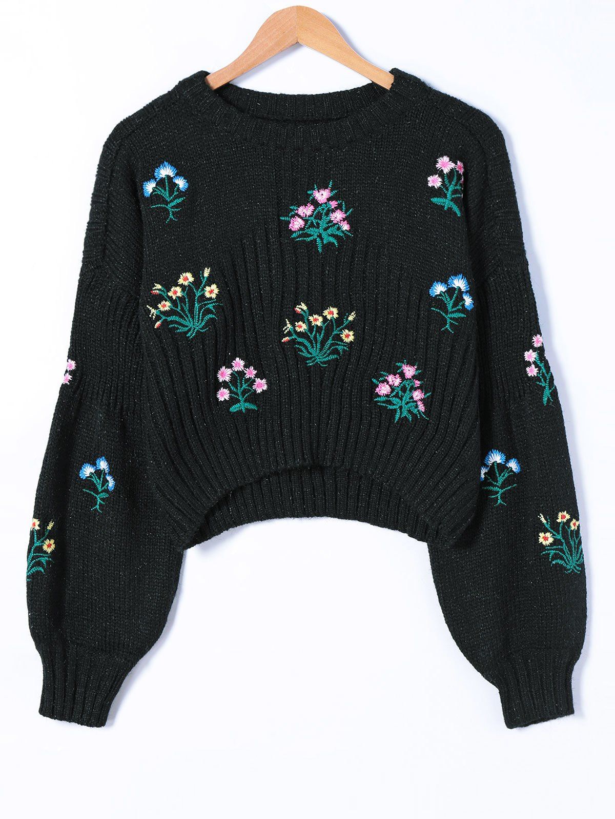 Black One Size Floral Print Long Sleeve Knitwear | RoseGal.com