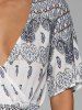 High Slit Pattern Maxi Low Cut Wrap Dress -  