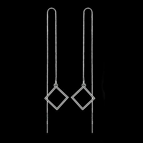 

Geometric Drop Long Chain Earrings, Silver