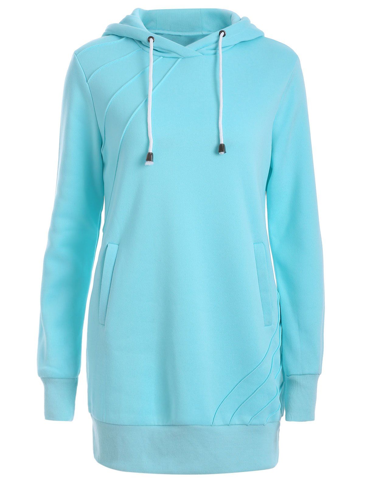 Water Blue 2xl Pleated Pullover Long Hoodie | Rosegal.com