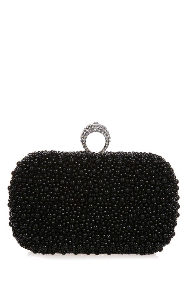 

Metal Trimmed Beading Evening Clutch, Black