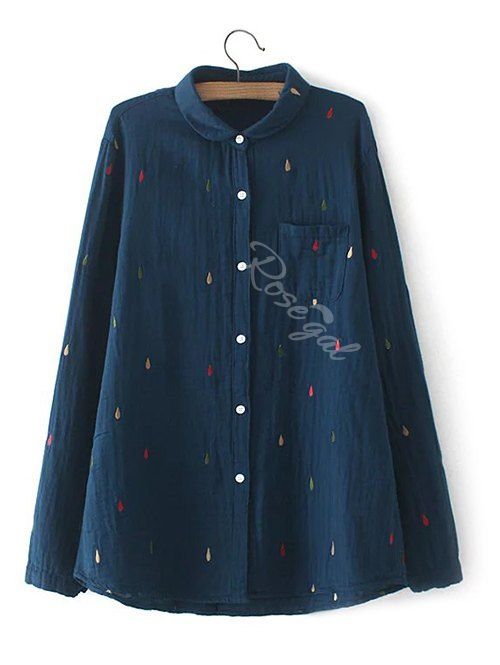 2019 cat embroidery plus size chest pocket shirt