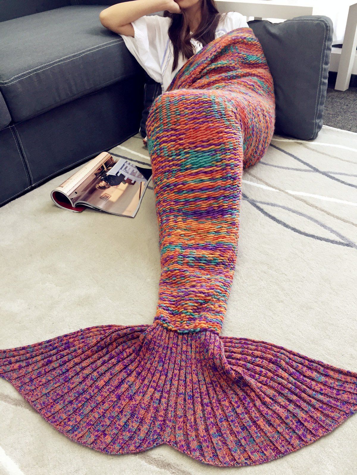 Buy Comfortable Knitted Multicolor Mermaid Blanket  