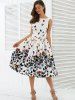 Sleeveless Floral Print Self Tie A Line Dress -  
