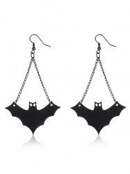 PU Leather Fan Shaped Bat Halloween Earrings - BLACK 