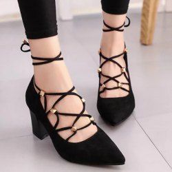 Tie Up Cross Straps Rivets Pumps