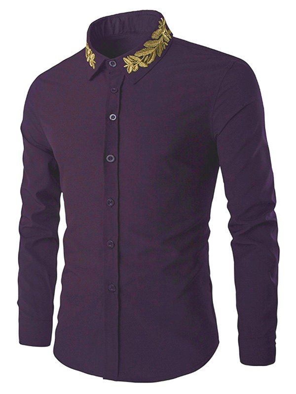 [38% OFF] Golden Leaves Embroidered Shirt Collar Long Sleeves Shirt ...