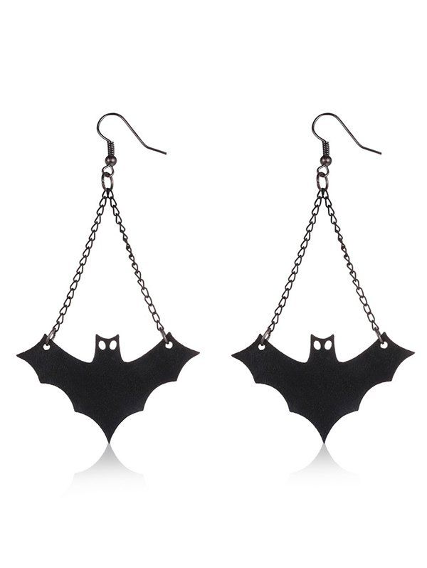 Fancy PU Leather Fan Shaped Bat Halloween Earrings  