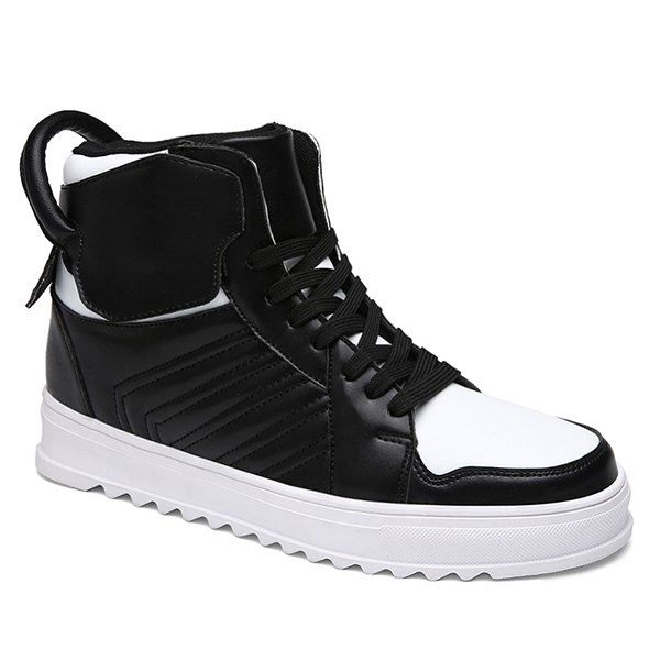 

Lace Up High Top Leather Casual Shoes, White and black