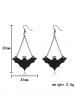 PU Leather Fan Shaped Bat Halloween Earrings -  