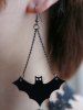 PU Leather Fan Shaped Bat Halloween Earrings -  