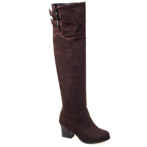 Zipper Double Buckle Suede Thigh Boots