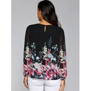 Black M Floral Print Lace Patchwork Blouse Rosegal Com