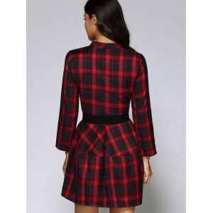 Red M Plaid Pattern Long Sleeve Dress | RoseGal.com