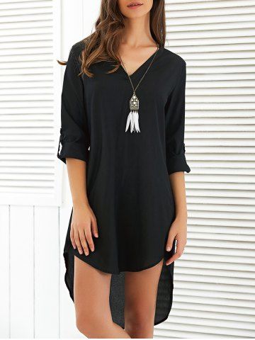 BLACK Asymmetrical V Neck Casual Knee Length Going Out Dress L Latest Asymmetrical V Neck Casual Knee Length Going Out Dress BLACK L