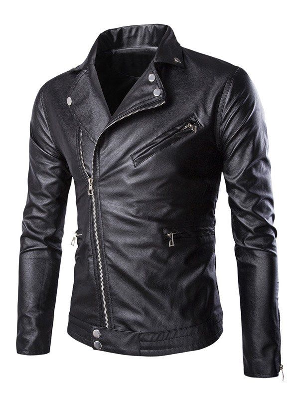 [60% OFF] Side Zipper-Up Turn-Down Collar Faux Leather Jacket | Rosegal