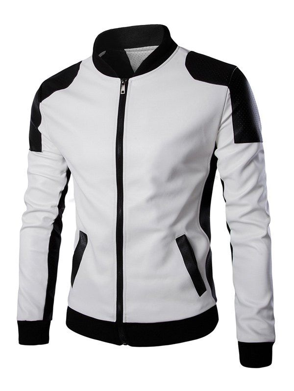 [59% OFF] Ventilate Design Color Block Faux Leather Jacket | Rosegal