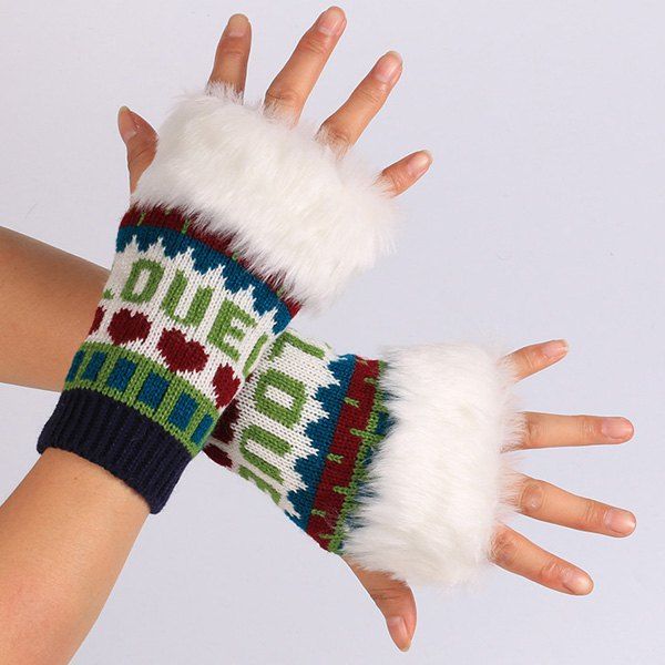 

Pair of Knitted Love Letter Plush Fingerless Gloves, Green