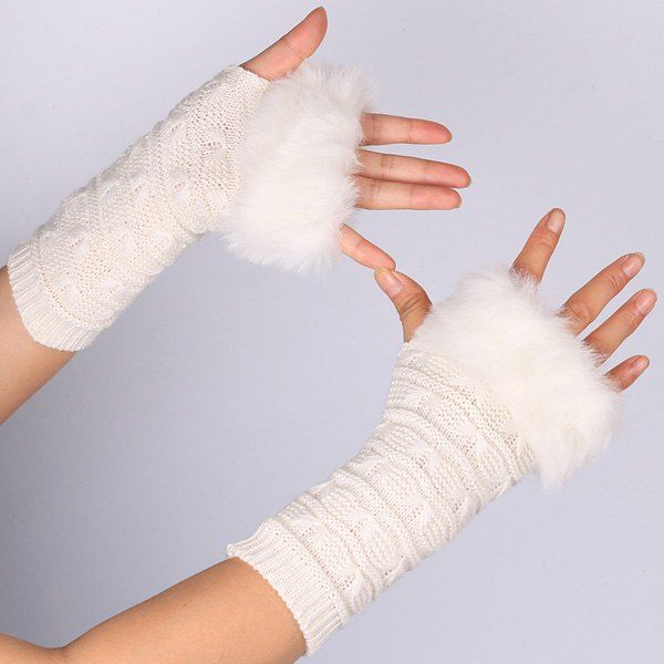 2016 Women's Real Rabbit Fur Hand Wrist Warmer Fingerless Winter Gloves 