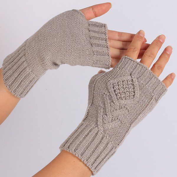 

1 Pair Warm Rhombus Line Crochet Fingerless Gloves, Gray