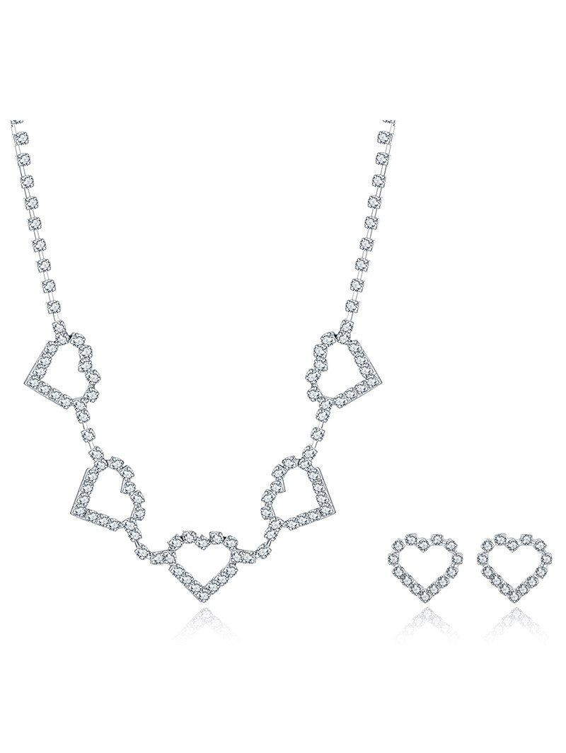 

Rhinestoned Heart Wedding Jewelry Set, Silver