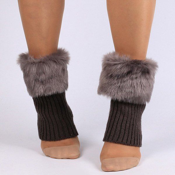 

Thicken Faux Fur Edge Knitted Boot Cuffs, Gray