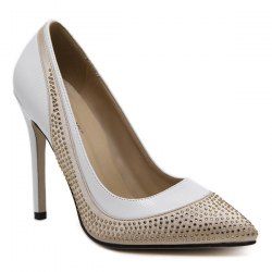 Pointed Toe Colour Splicing Rhinestones Pumps