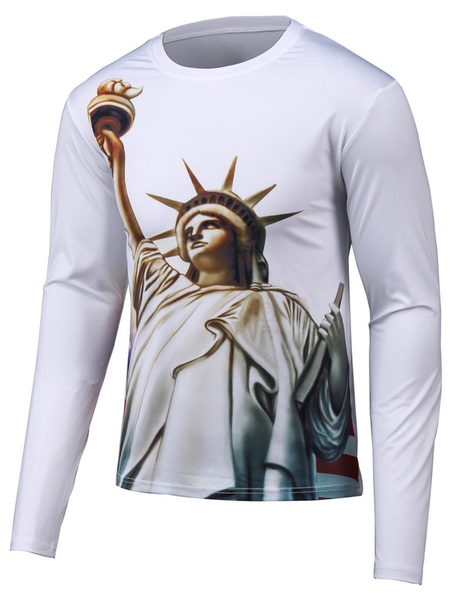

Round Neck 3D Statue Print Long Sleeve T-Shirt, White