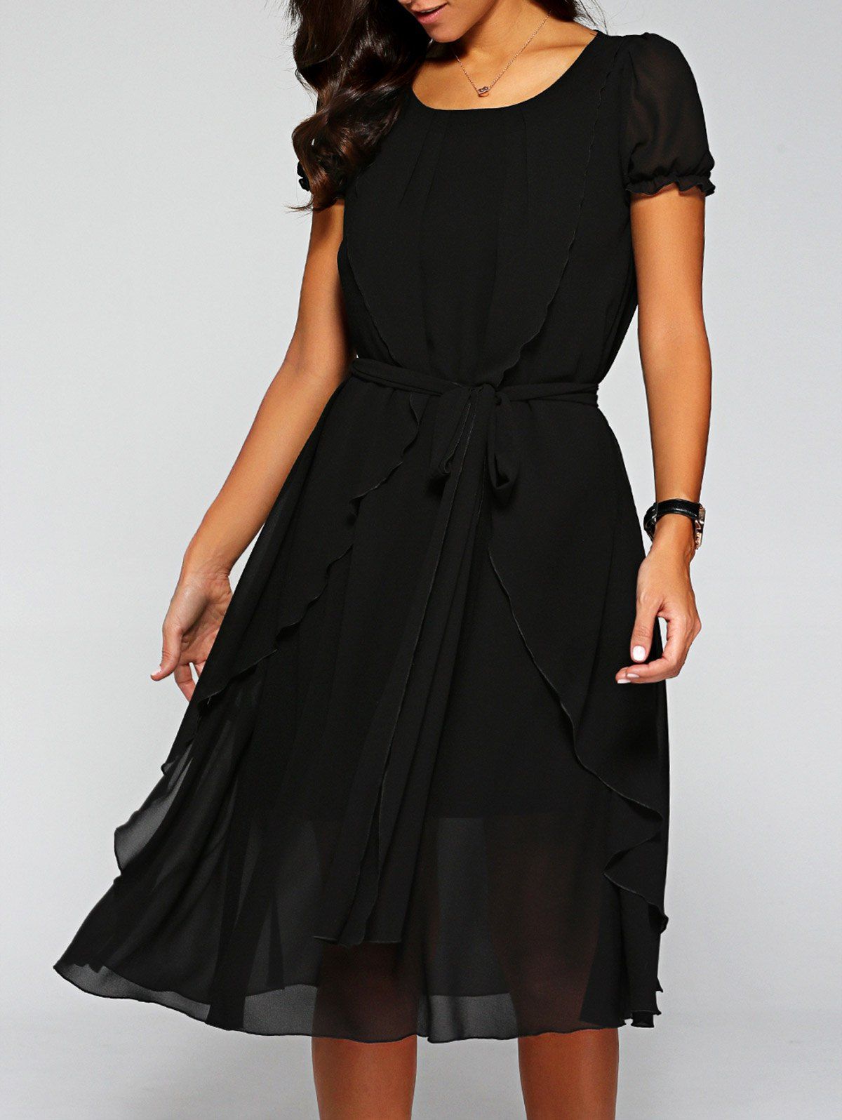 [57 OFF] Asymmetrical Overlay Chiffon Dress Rosegal